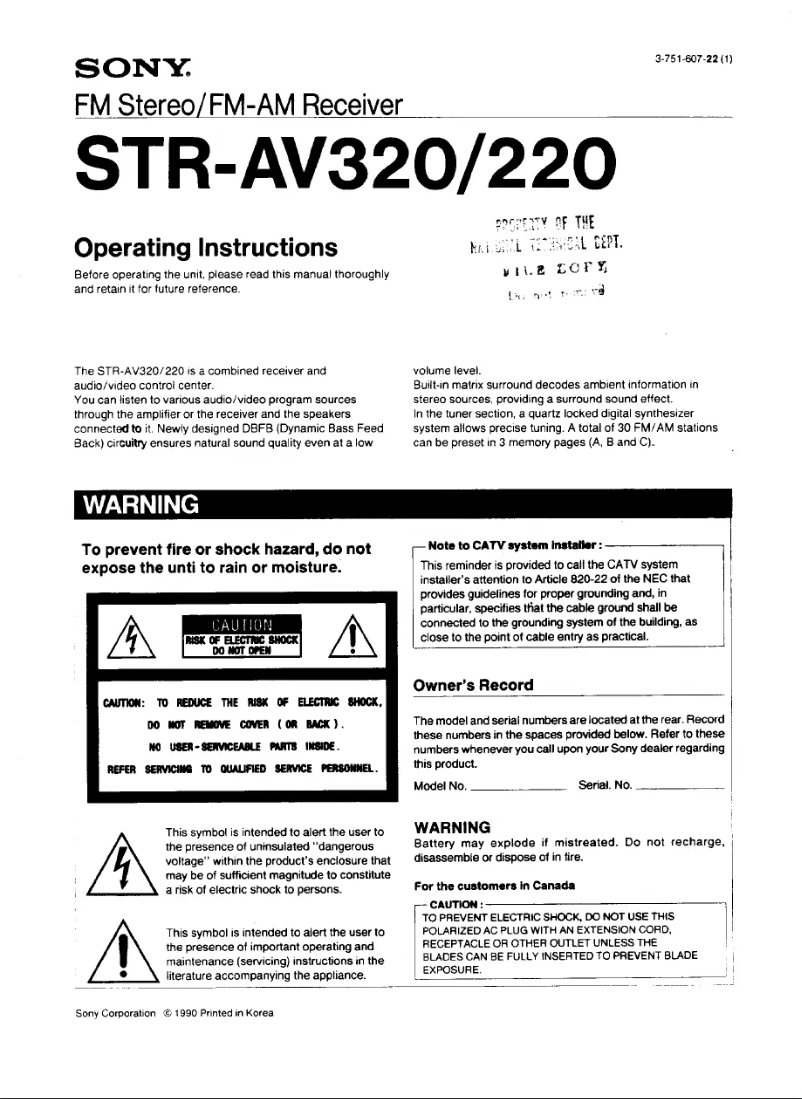 Page 1 de la notice Manuel utilisateur Sony STR-AV220