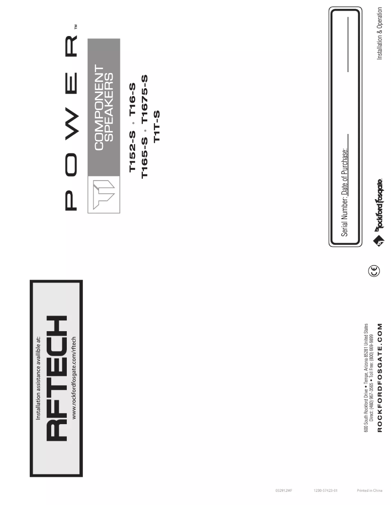 Page n°1 - Manuel utilisateur Rockford Fosgate T16-S