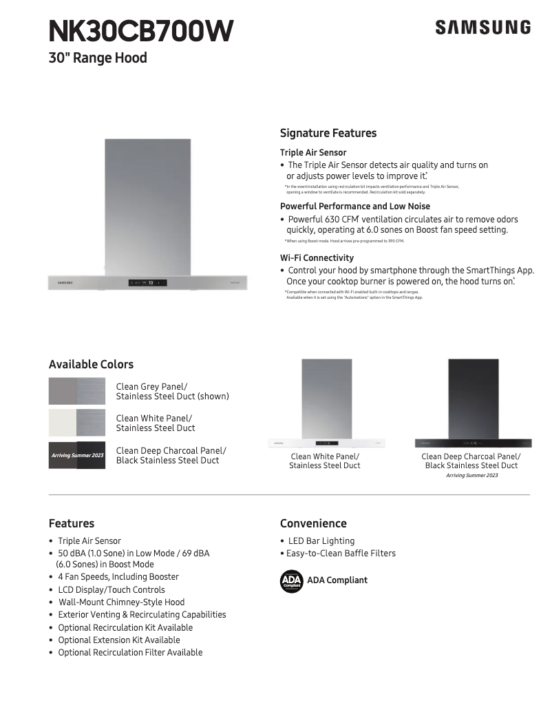 Page 1 de la notice Fiche technique Samsung NK30CB700WCG