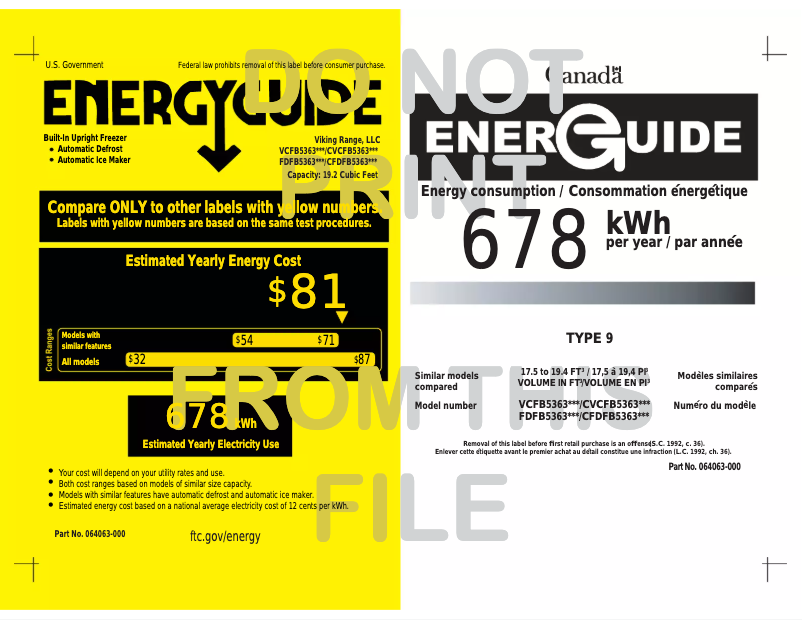 Page 1 de la notice Label énergétique Viking VCFB5363LSS