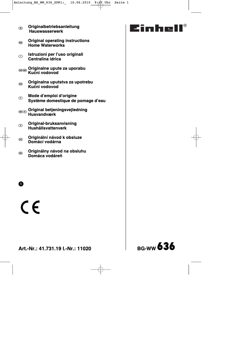 Página 1 del manual Manual de instrucciones Einhell BG-WW 636