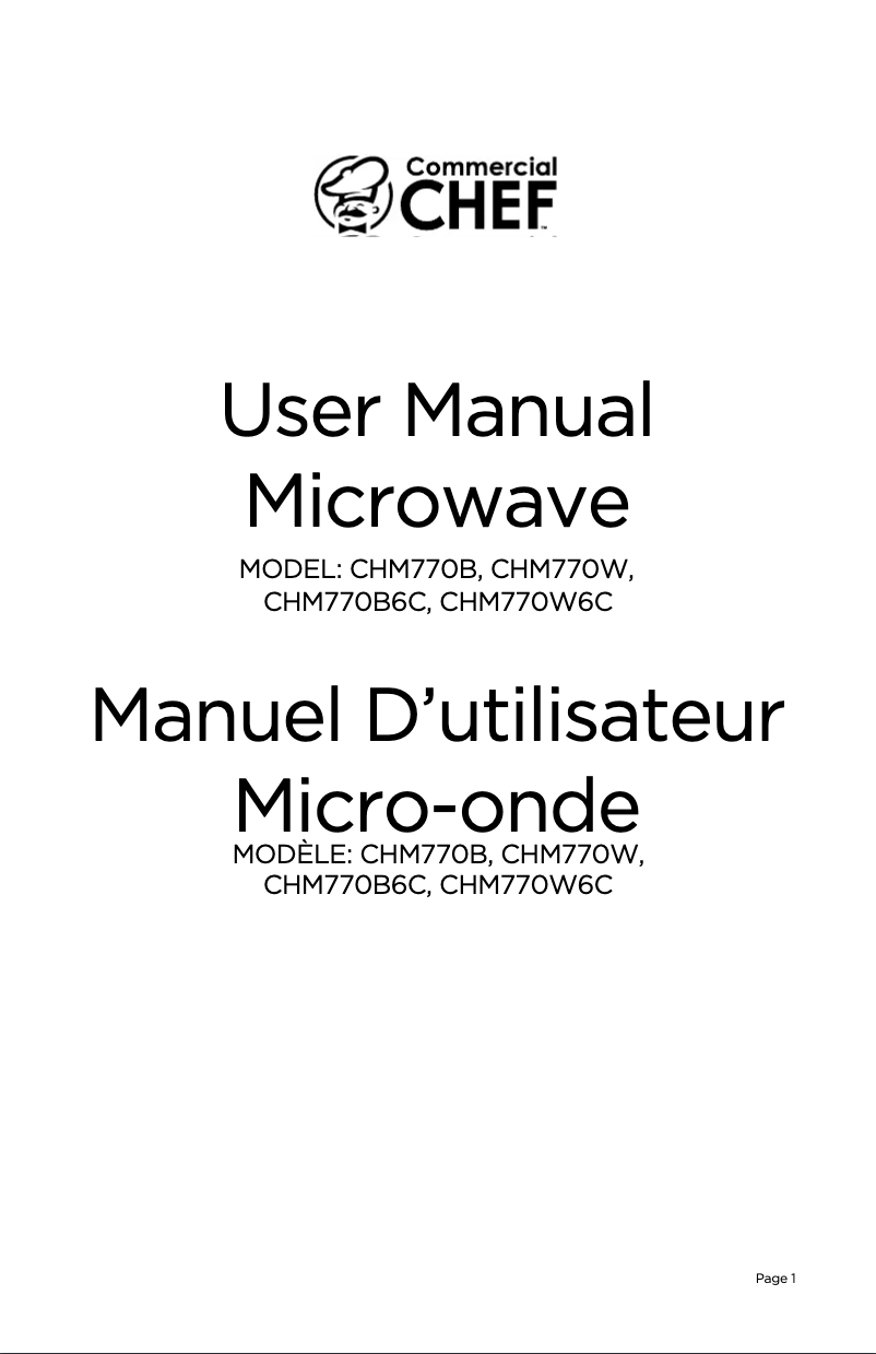 Page n°1 - Manuel utilisateur Commercial Chef CHM770