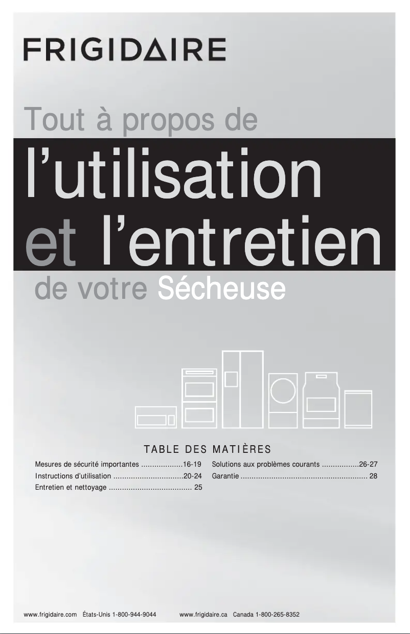 Page n°1 - Manuel utilisateur Frigidaire FFRG1001PW