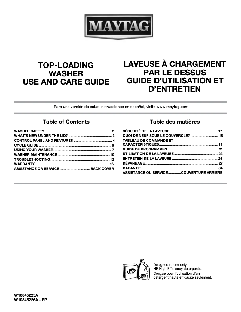 Page n°1 - Manuel utilisateur Maytag MVWC415EW