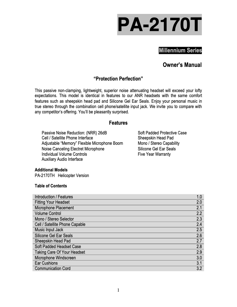 Page 1 de la notice Manuel utilisateur Pilot PA-2170T