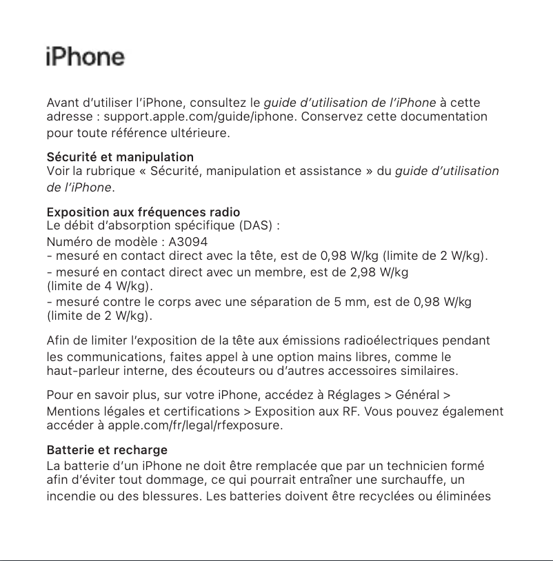 Page 1 de la notice Manuel utilisateur Apple iPhone 15 Plus