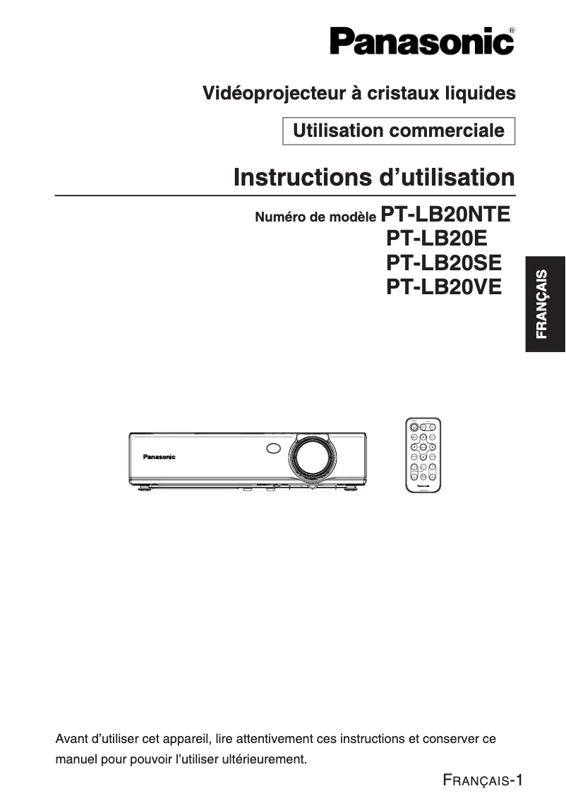 Page 1 of the manual User Manual Panasonic PT-LB20SE