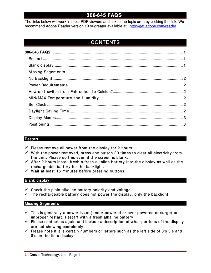 Page n°1 - FAQ La Crosse Technology 306-645