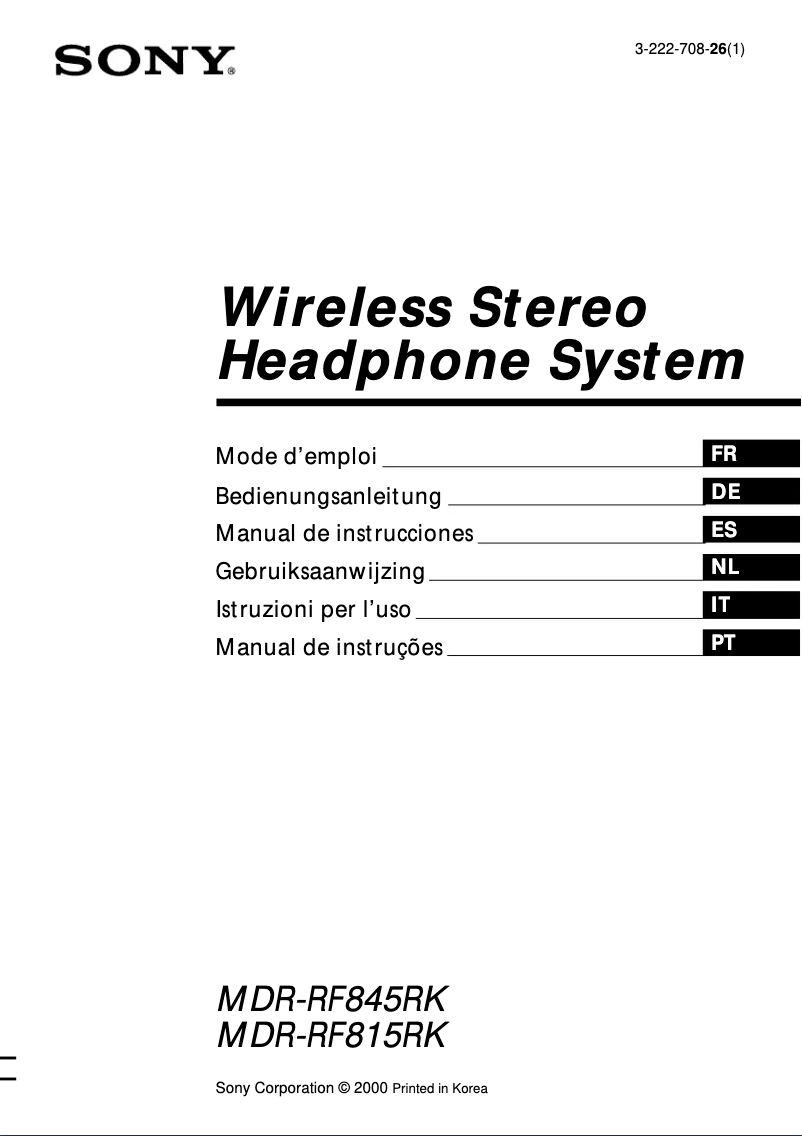 Page 1 de la notice Manuel utilisateur Sony MDR-RF845RK