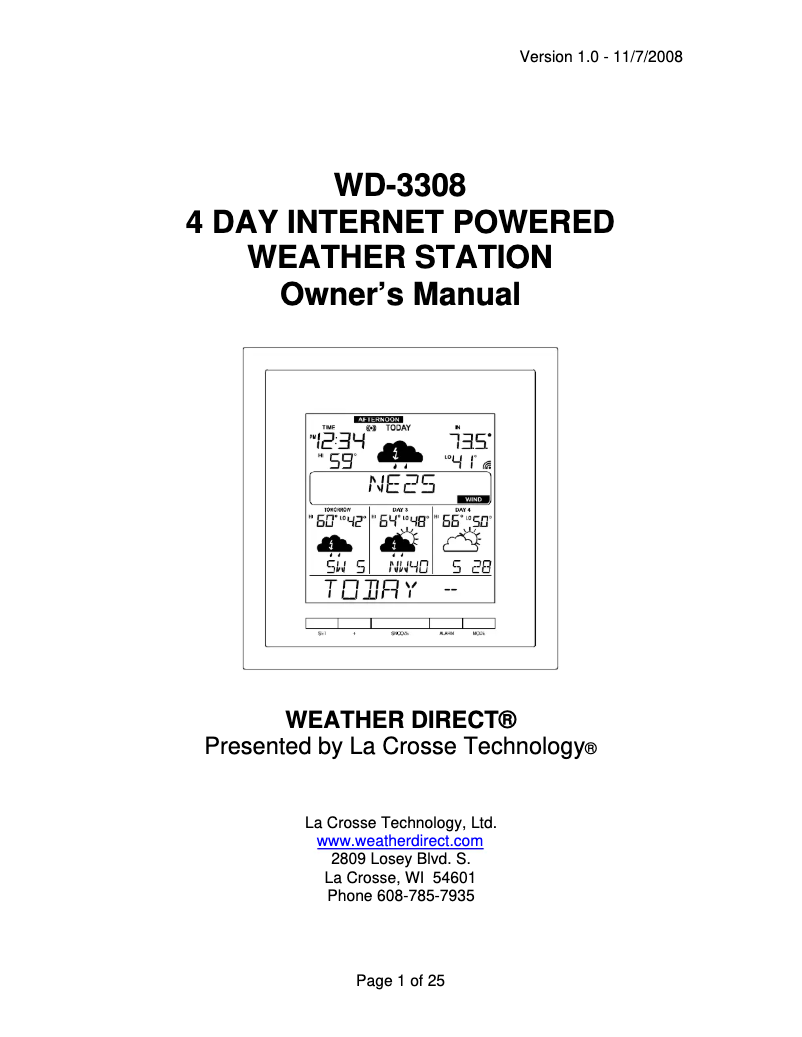 Page 1 de la notice Manuel utilisateur La Crosse Technology WD-3308U-WAL