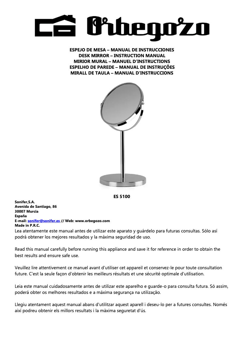 Page 1 of the manual User Manual Orbegozo ES 5100