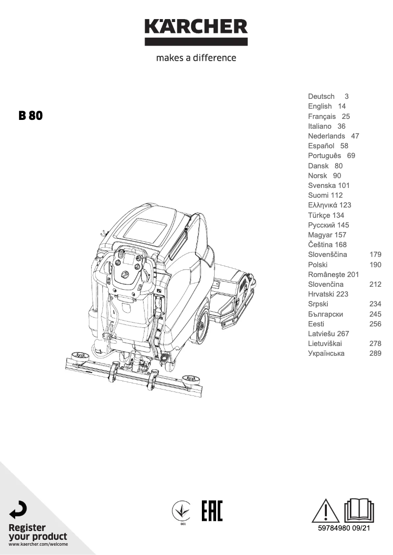 Page n°1 - Manuel utilisateur Kärcher B 80 W