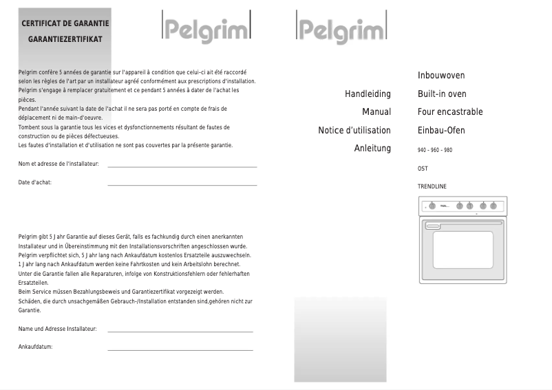 Page 1 de la notice Manuel utilisateur Pelgrim OST 980