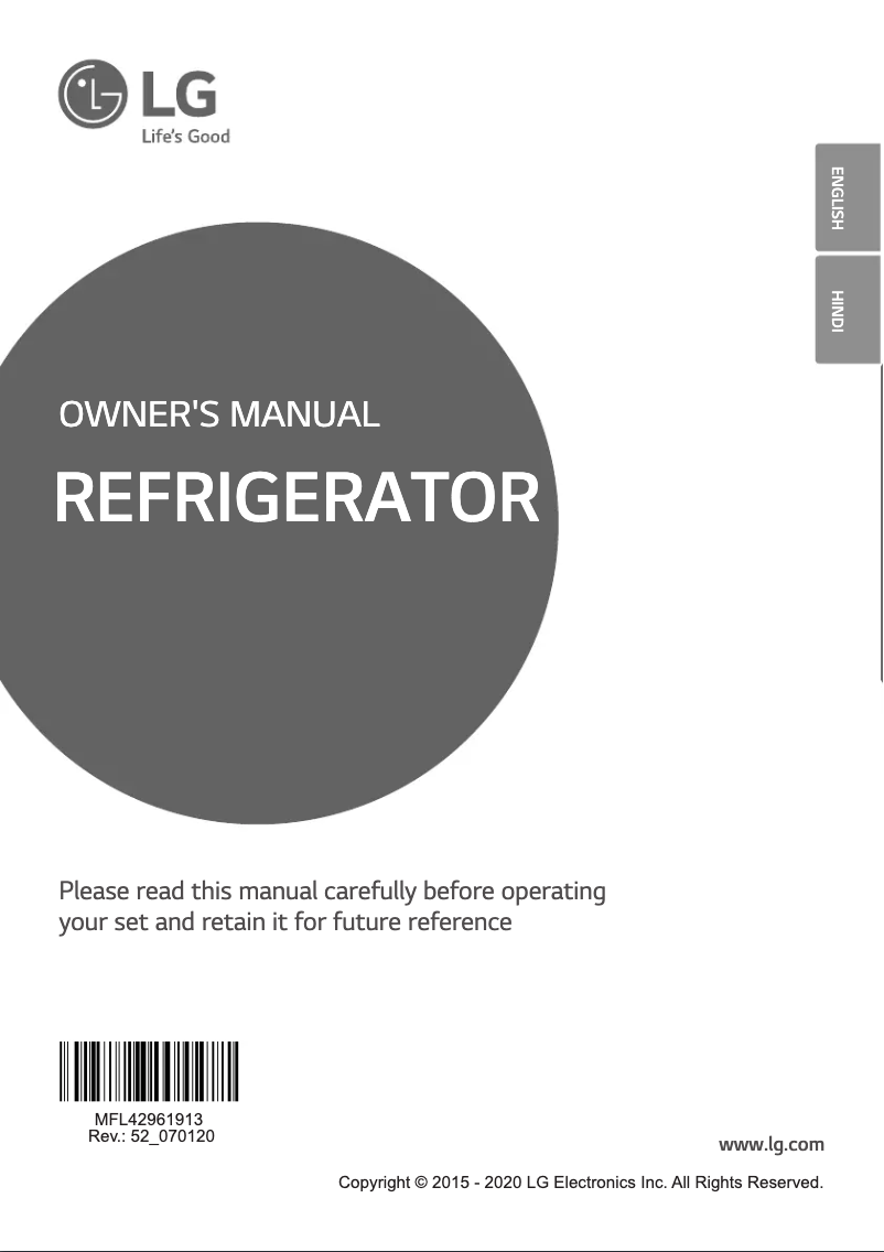 Page 1 de la notice Manuel utilisateur LG GL-B191KSPX