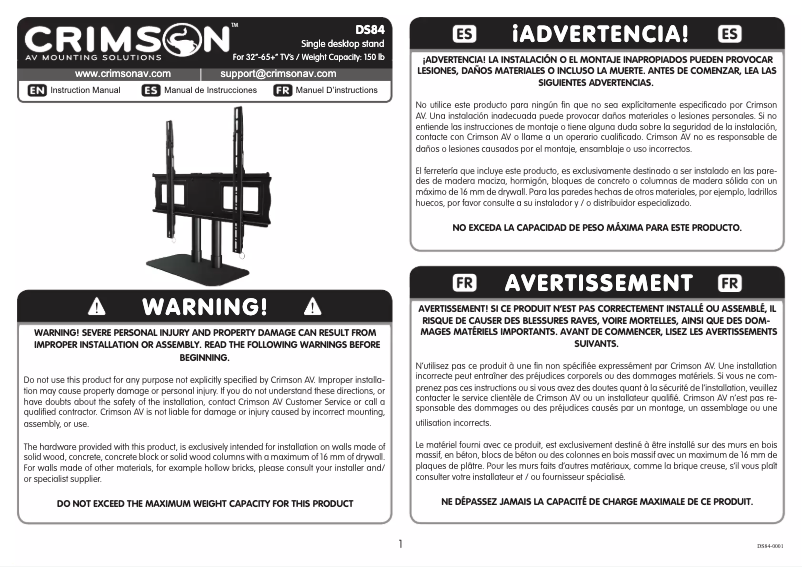 Page 1 de la notice Manuel utilisateur Crimson DS84