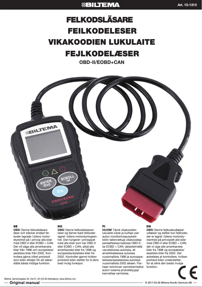 Page n°1 - Manuel utilisateur Biltema 15-1310