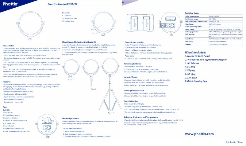 Page n°1 - Manuel utilisateur Phottix Nauda R3