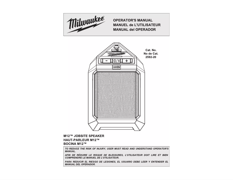 Page 1 de la notice Manuel utilisateur Milwaukee 2592-20