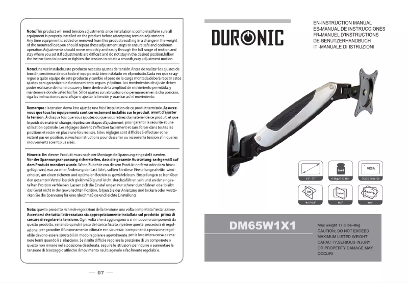 Page 1 de la notice Manuel utilisateur Duronic DM65W1X1