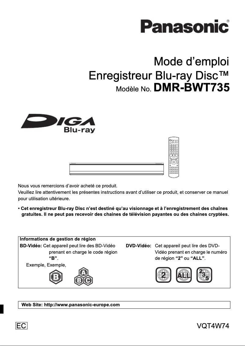 Image de la première page du manuel de l'appareil DMR-BWT735