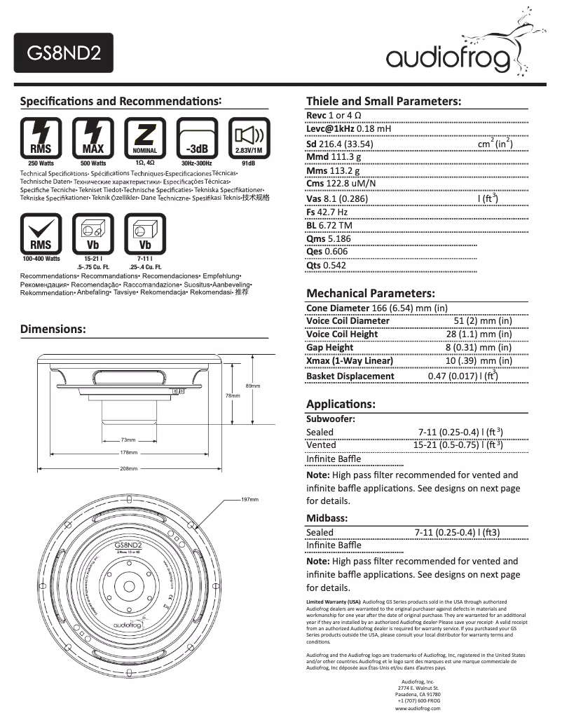 Page n°1 - Manuel utilisateur Audiofrog GS8ND2