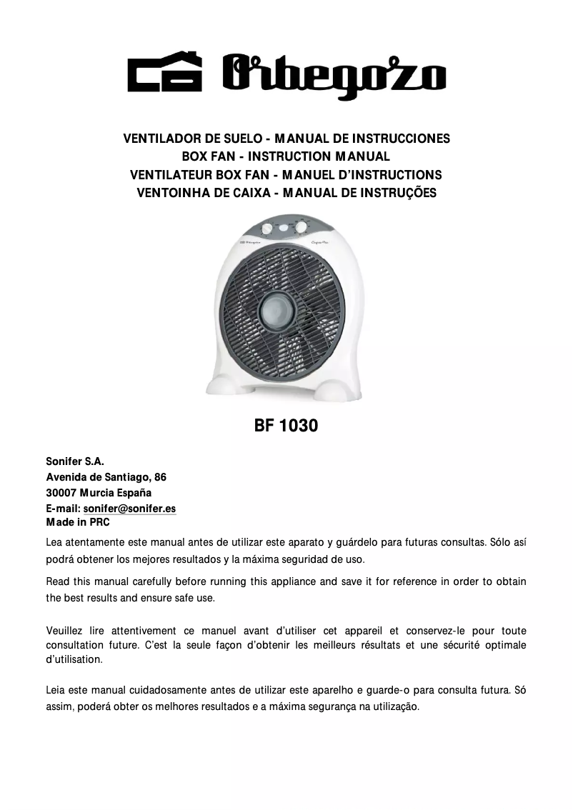 Page n°1 - Manuel utilisateur Orbegozo BF 1030