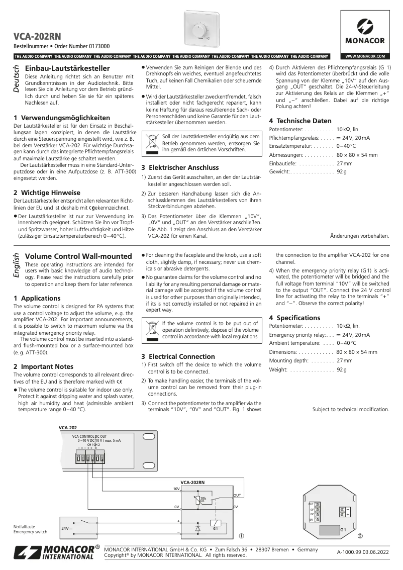 Image de la première page du manuel de l'appareil VCA-202RN