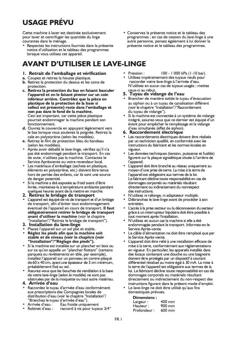 Page 1 de la notice Manuel utilisateur Laden EV 1160