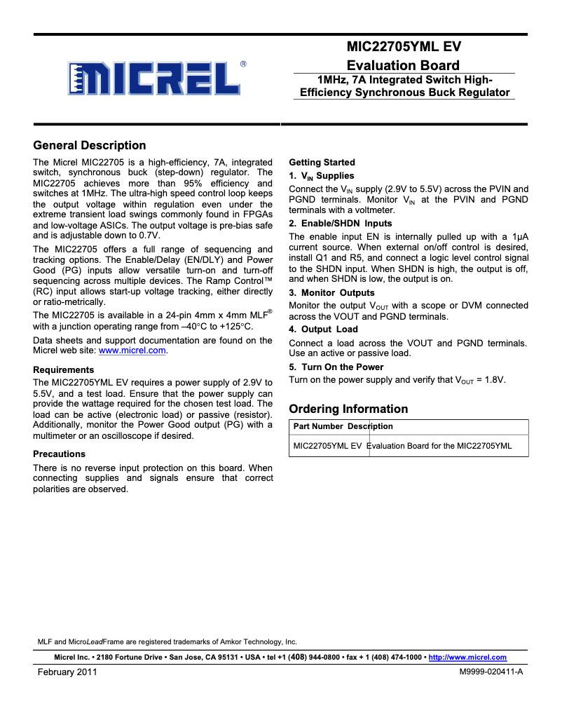 Page 1 de la notice Manuel utilisateur Microchip MIC22705YML