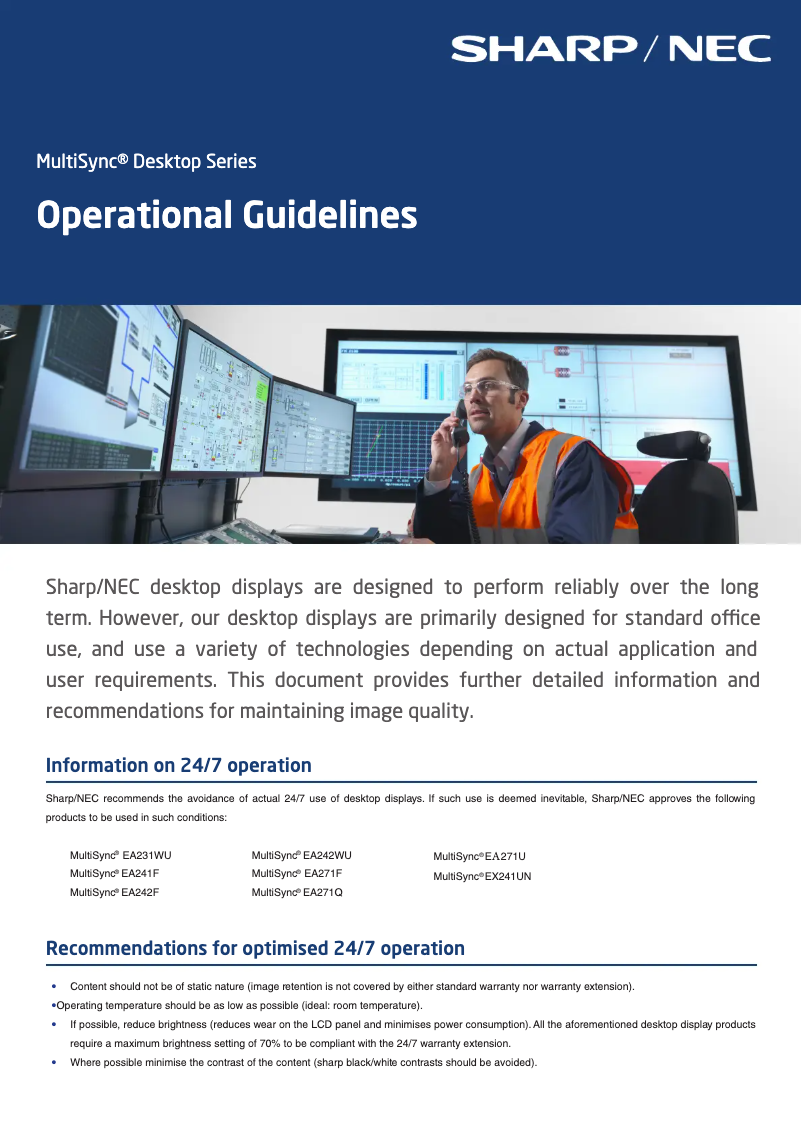 Image de la première page du manuel de l'appareil MultiSync EA271U