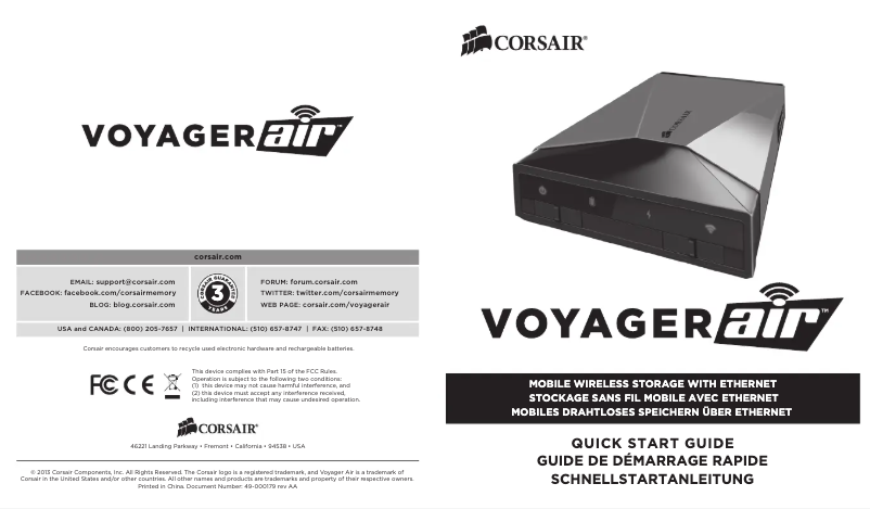 Page 1 de la notice Guide de démarrage rapide Corsair Voyager Air