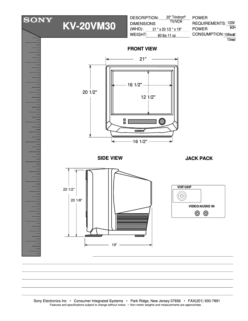 Image de la première page du manuel de l'appareil KV-20VM30