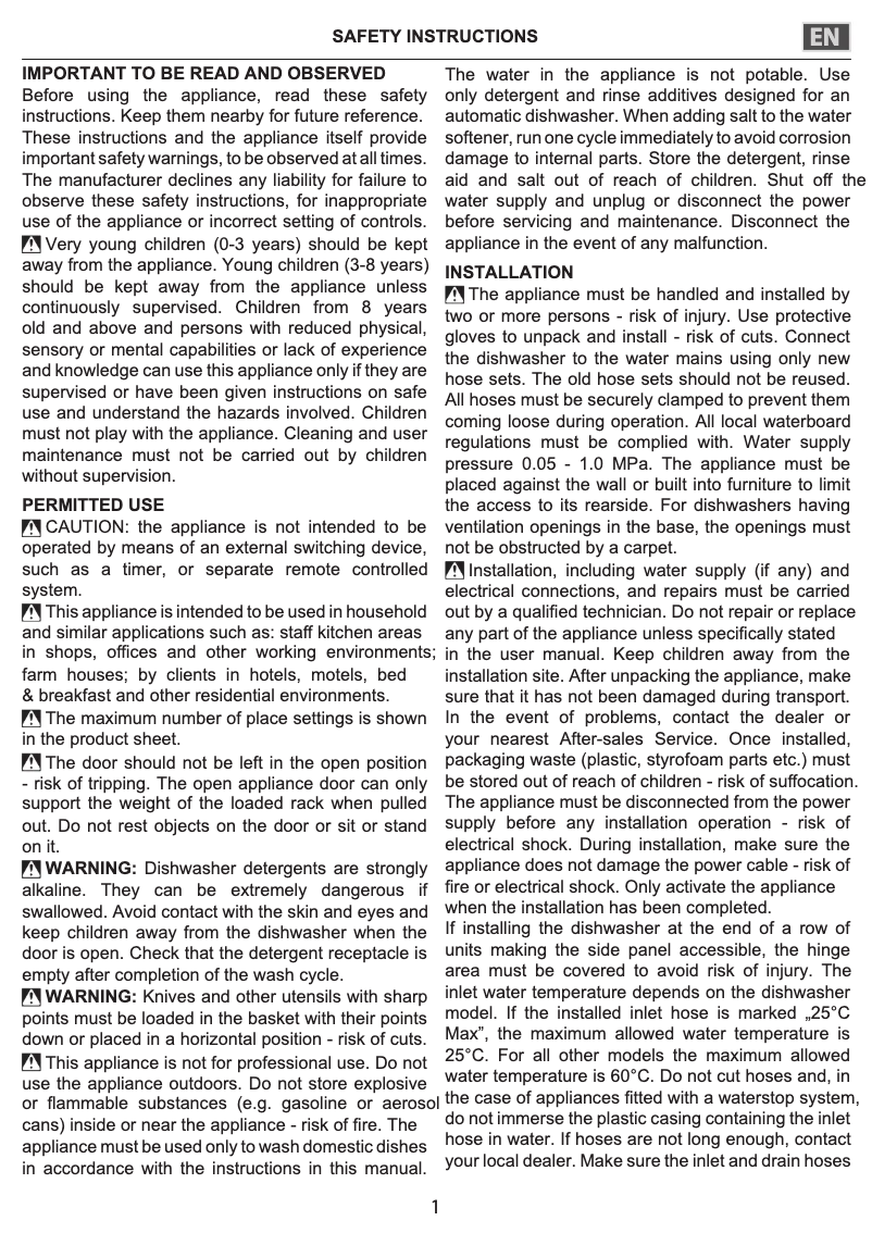 Page n°1 - Instructions de sécurité Hotpoint H7F HS41 X