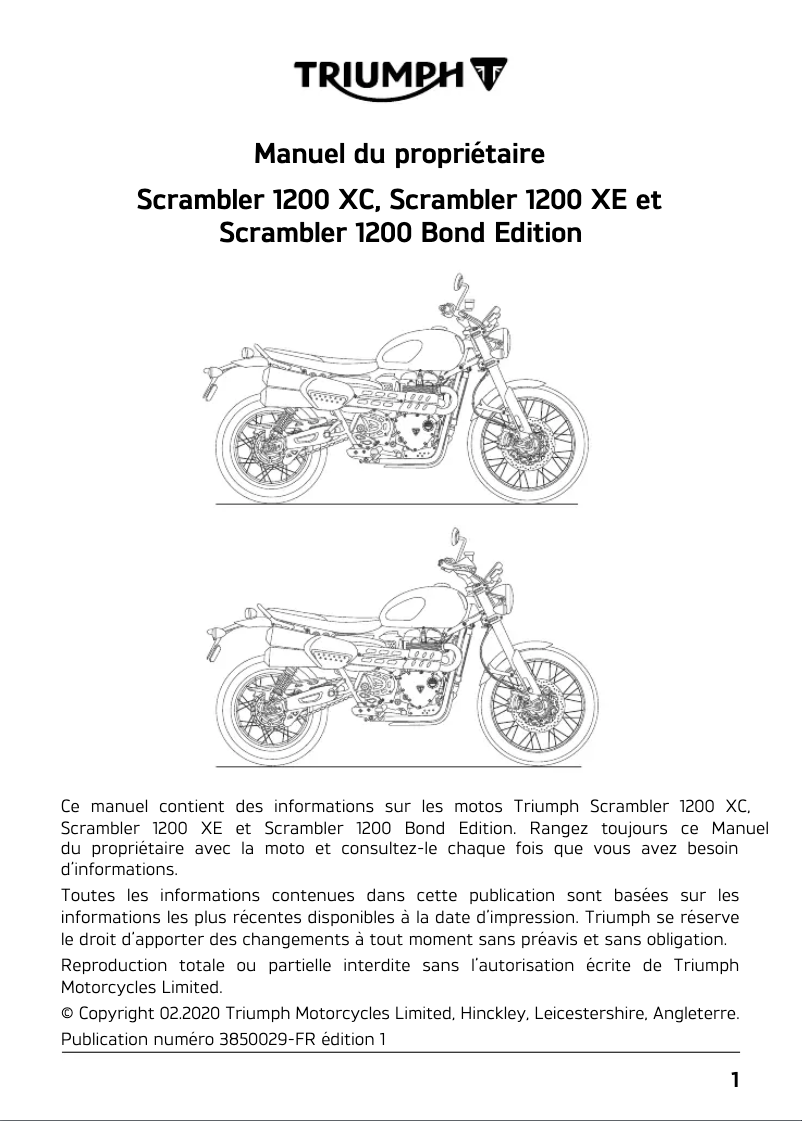 Image de la première page du manuel de l'appareil Scrambler 1200 XE (2019)