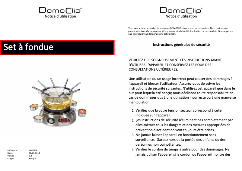 Page 1 de la notice Manuel utilisateur Domoclip DOM266