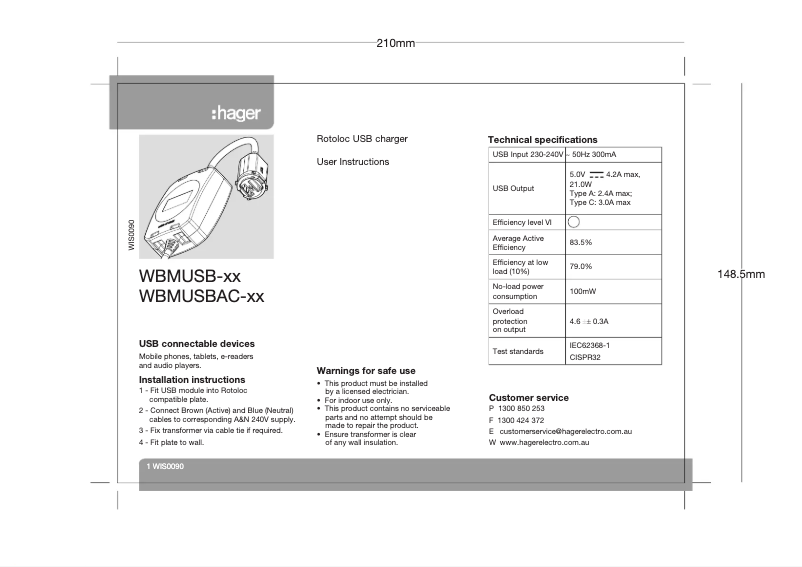Page 1 de la notice Manuel utilisateur Hager WBMUSBAC-MW