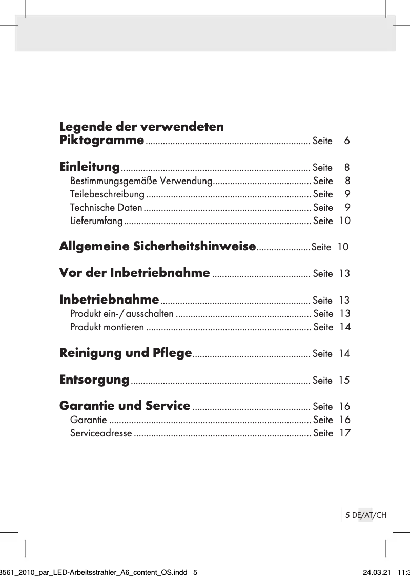 Page n°1 - Manuel utilisateur Parkside PAS 10 A2