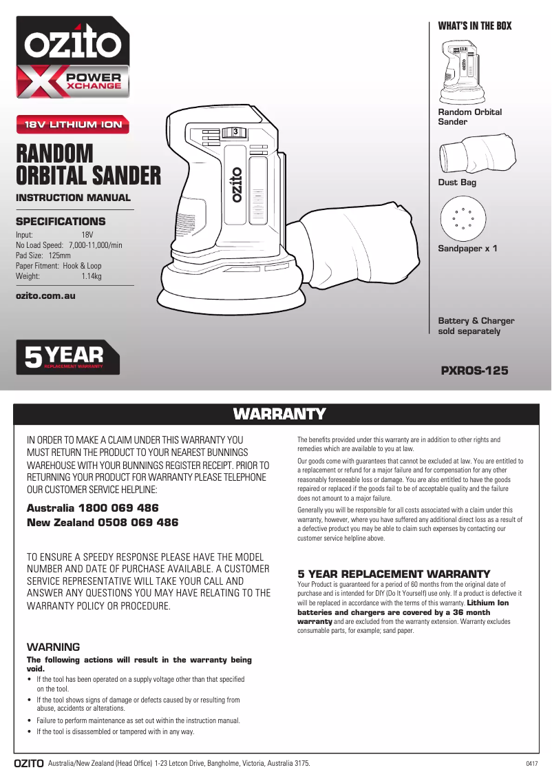 Página 1 del manual Manual de usuario Ozito PXROS-125