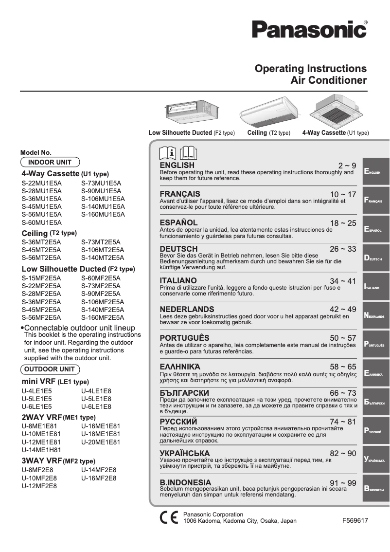 Page 1 de la notice Manuel utilisateur Panasonic S-140MF2E5A