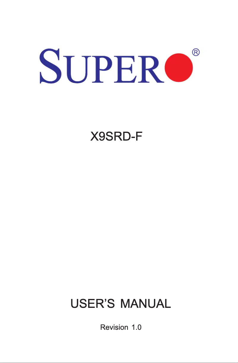 Page 1 de la notice Manuel utilisateur Supermicro X9SRD-F