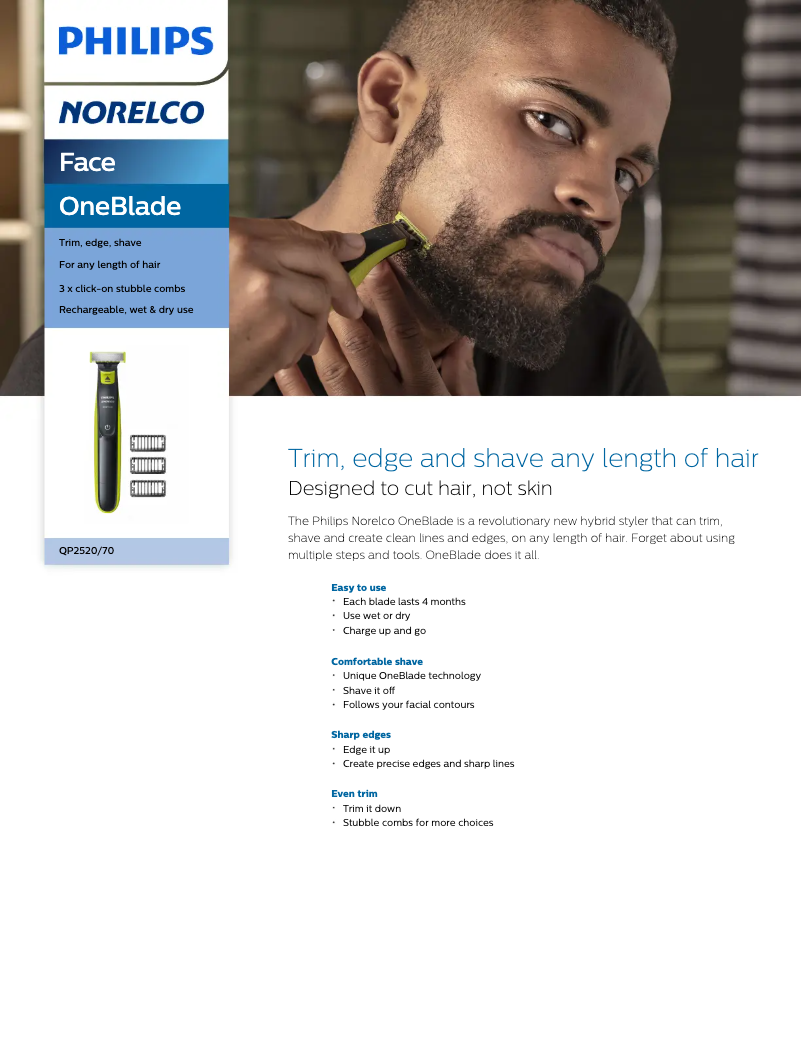 Página 1 del manual Ficha técnica Philips OneBlade QP2520