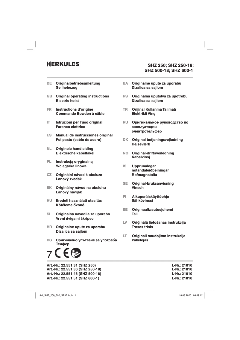 Page 1 de la notice Manuel utilisateur Herkules SHZ 250-18