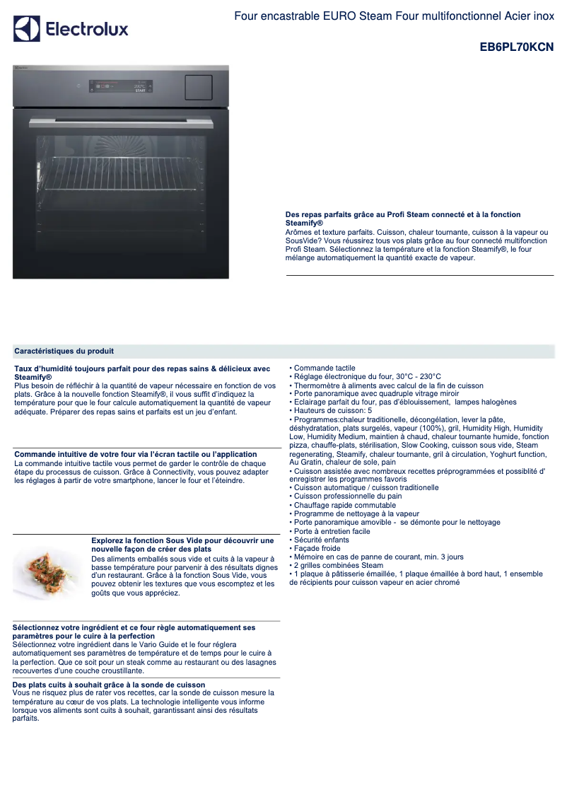 Page n°1 - Fiche technique Electrolux EB6PL70KCN
