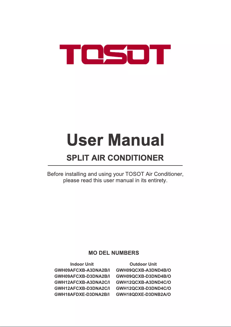 Page n°1 - Manuel utilisateur TOSOT GWH12AFC-D3DNA1A