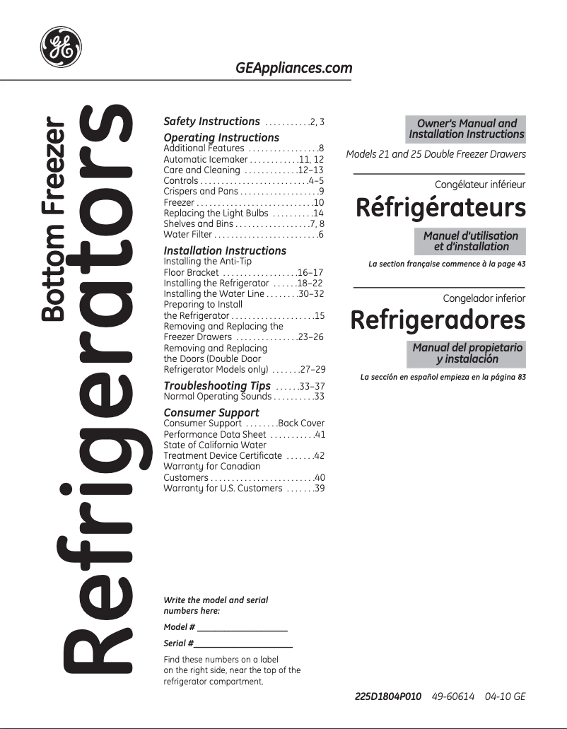 Page n°1 - Manuel utilisateur GE PGSS5PJZSS