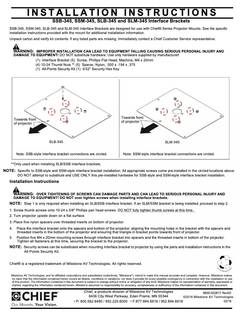 Page n°1 - Manuel utilisateur Chief SSB345