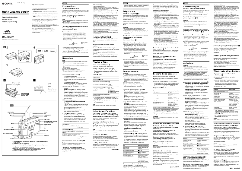 Page n°1 - Manuel utilisateur Sony Walkman WM-GX410
