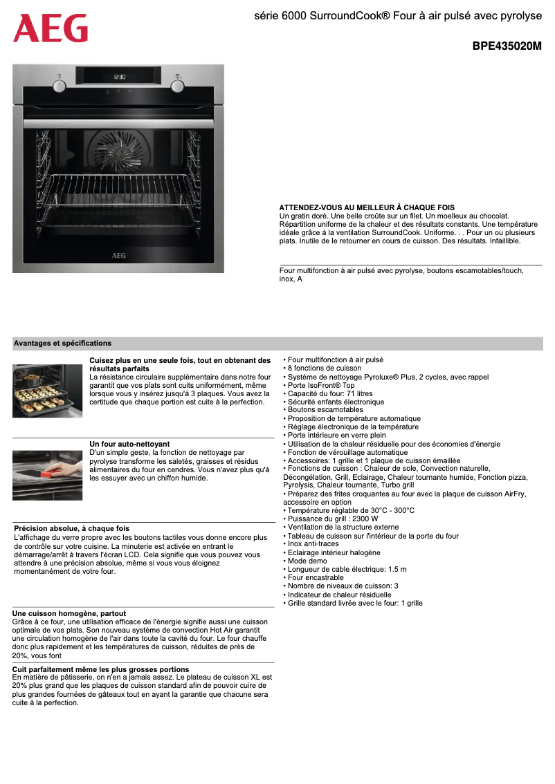 Page 1 de la notice Fiche technique AEG BPE435020M