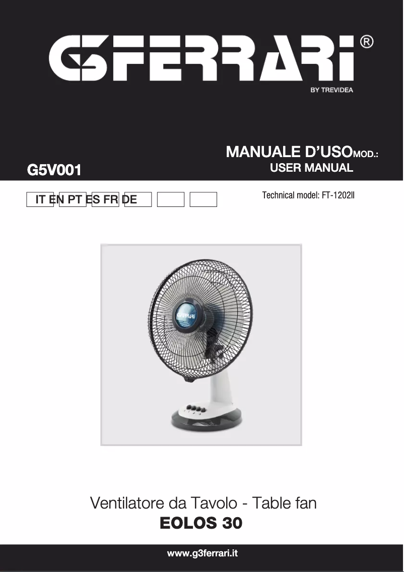 Image de la première page du manuel de l'appareil Eolos 30 G5V001