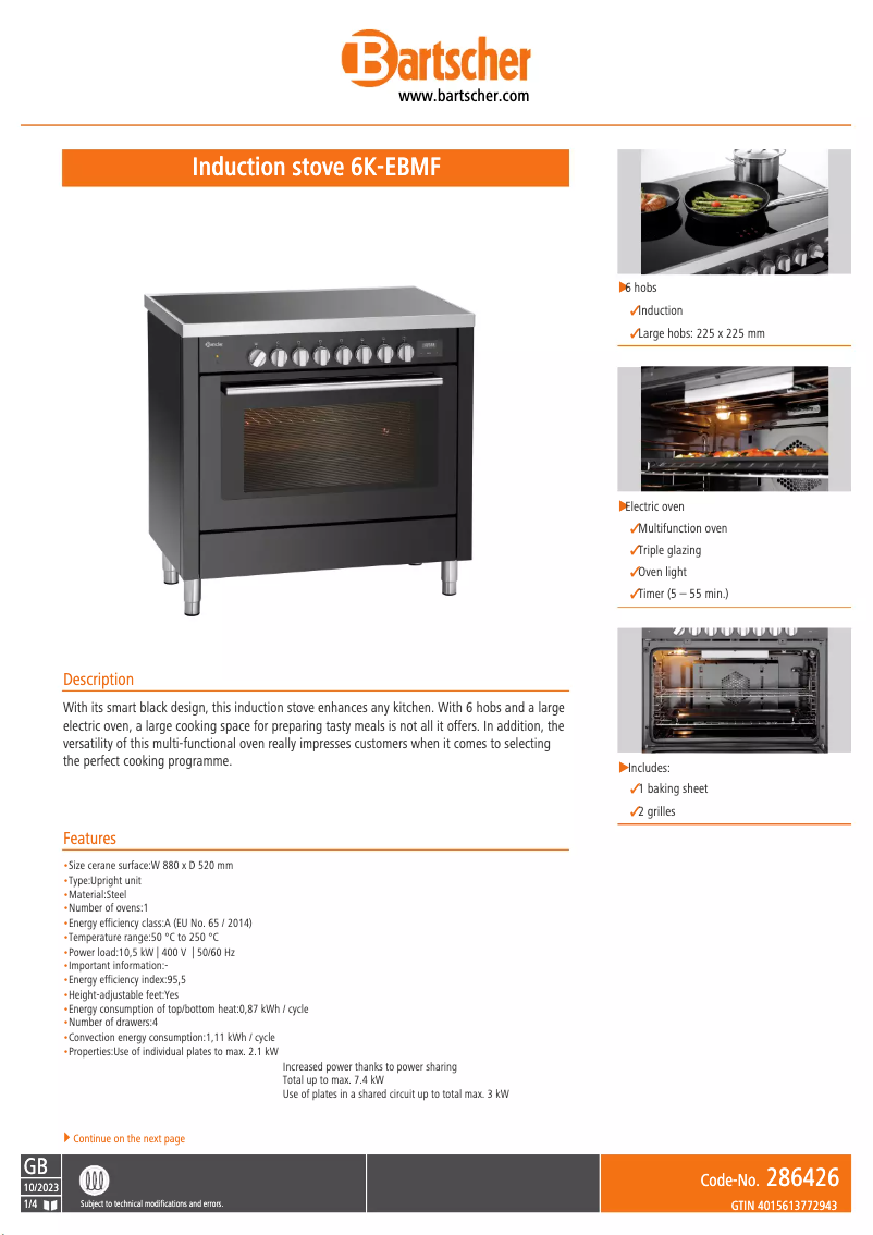 Page n°1 - Fiche technique Bartscher 6K-EBMF
